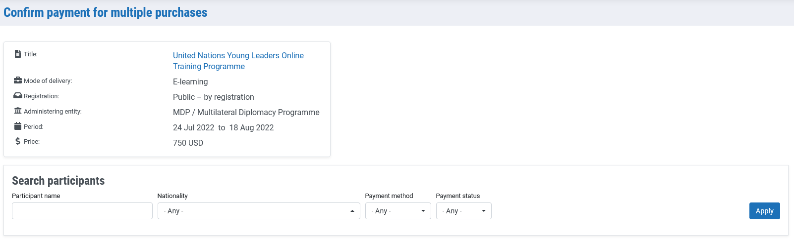 Confirm payment for multiple purchases