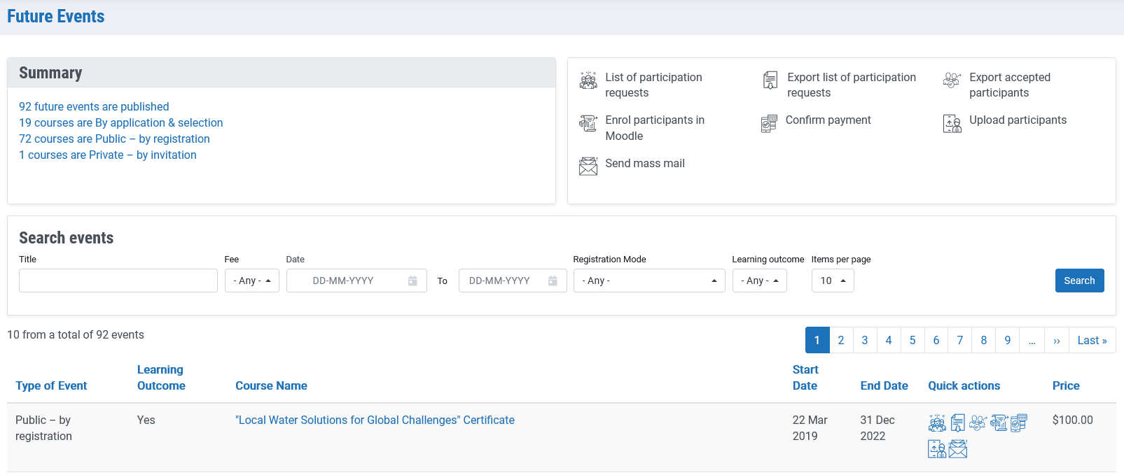 List of events example